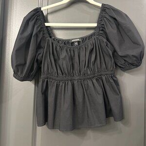 Express | Puff Sleeve Peplum Top in Black